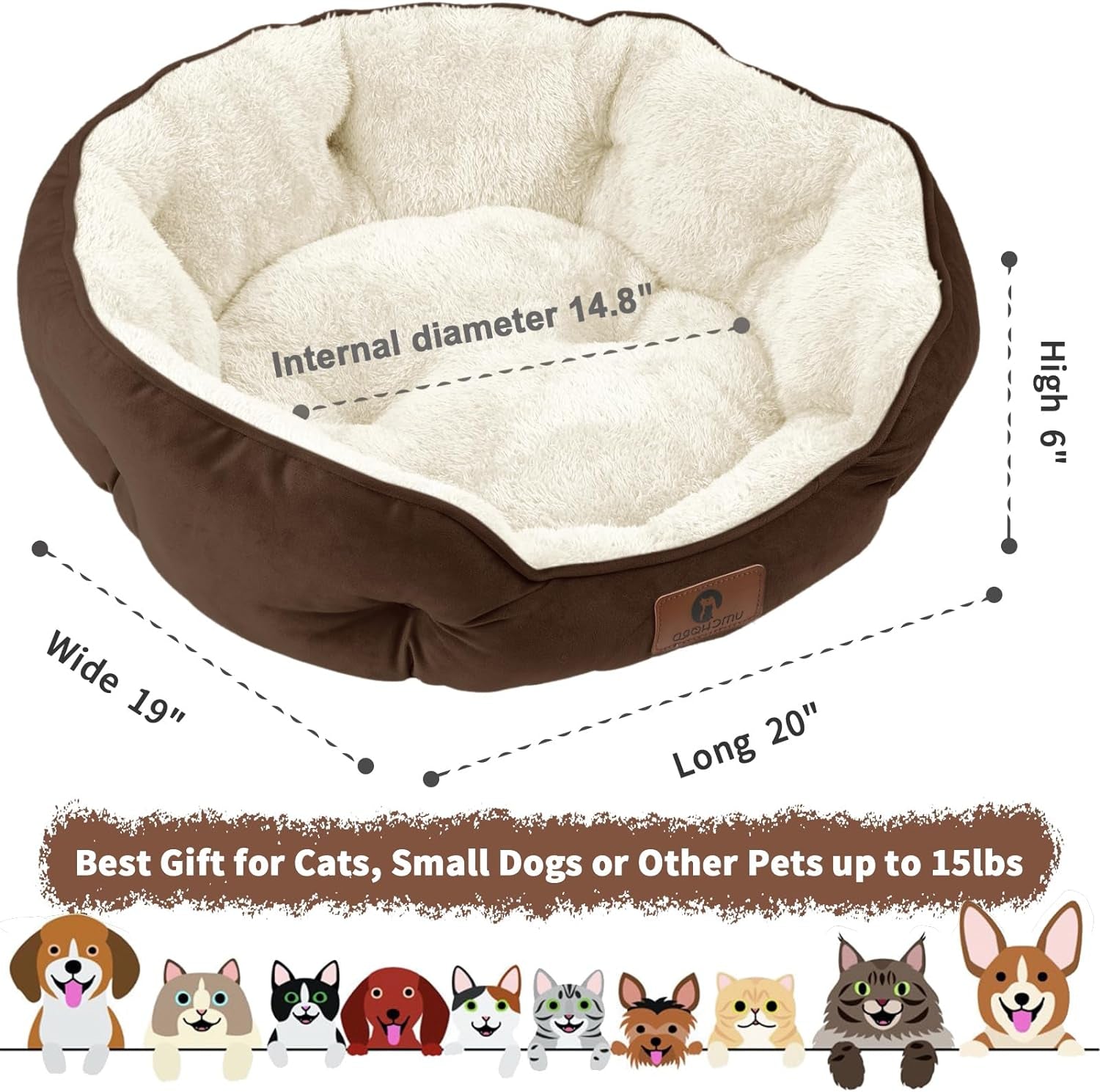 Small Dog Bed for Small Dogs, Cat Beds for Indoor Cats, Pet Bed for Puppy and Kitty, Extra Soft & Machine Washable with Anti-Slip & Water-Resistant Oxford Bottom, Brown, 20 Inches Small Dog Bed for Small Dogs, Cat Beds for Indoor Cats, Pet Bed for Puppy and Kitty, Extra Soft & Machine Washable with Anti-Slip & Water-Resistant Oxford Bottom, Brown, 20 Inches